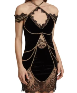 Christian Cowan Velvet Chain Strap Dress 8 Christian Cowan Velvet Chain Strap Dress