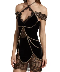 Christian Cowan Velvet Chain Strap Dress