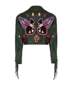 Momma's Blues Emerald Egyptian Cat Fringed Jacket