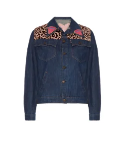 Momma's Blues Vishna Denim Jacket With Leopard Print Shoulders