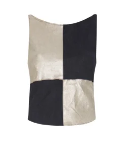 Momma's Blues Checked Suede Leather Top With Lilac String Ties And Heart Charms