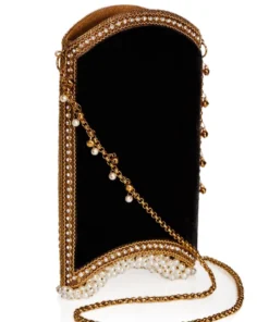 Mae Cassidy Velvet Pearl Cocktail Black & Gold Phone Bag