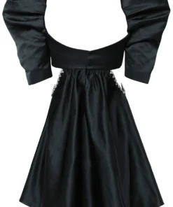 Area Crystal-Trimmed Black Cutout Mini Dress