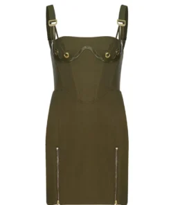 Dion Lee Fan Lace Zipped Dress- Olive