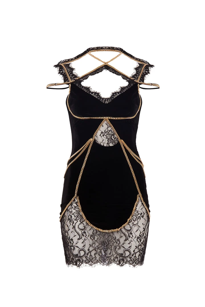 Christian Cowan Velvet Chain Strap Dress 3 Christian Cowan Velvet Chain Strap Dress