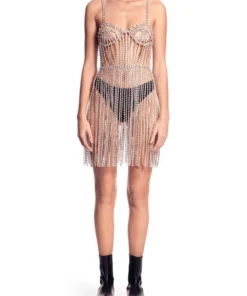 Area Crystal Bustier Fringe Dress