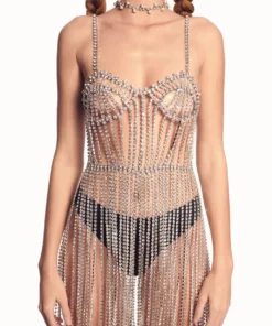 Area Crystal Bustier Fringe Dress
