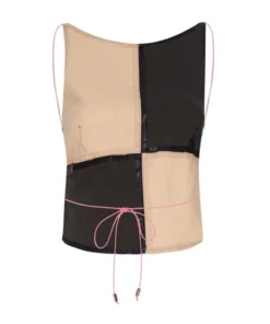 Momma's Blues Checked Leather Top With Pink String Ties