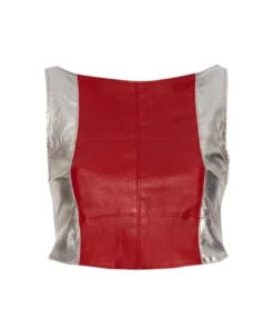 Momma's Blues Cropped Striped Leather Top With Blue String Ties And Pony Beads