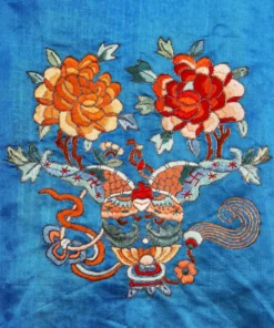 Annie's Archive 1920s Chang-Fu Blue Satin Embroidered Kimono