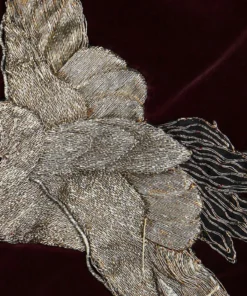 Annie's Archive 1910 Burgundy Velvet Robe Kimono With Embroidered Cranes And Lily Pads