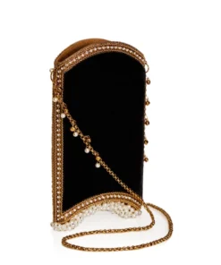 Mae Cassidy Velvet Pearl Cocktail Black & Gold Phone Bag