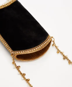 Mae Cassidy Velvet Pearl Cocktail Black & Gold Phone Bag