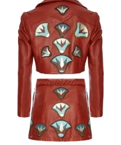 Momma's Blues Chestnut Brown Leather Cropped Jacket With Lotus Flowers