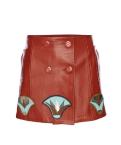 Momma's Blues Chestnut Brown Leather Mini Skirt With Lotus Flowers