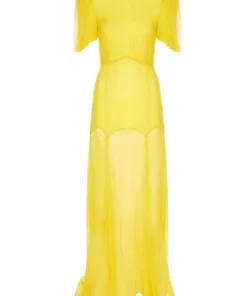 De La Vali Agua Floor Length Yellow Chiffon Dress