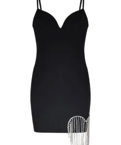 Area Mini Dress With Crystal Heart Fringe Cutout