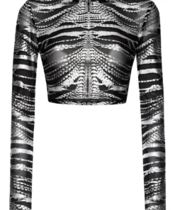 Area Crystal Print Mesh Crop Top