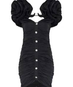 Alessandra Rich Tarfetta Rushed Black Mini Dress