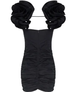 Alessandra Rich Tarfetta Rushed Black Mini Dress