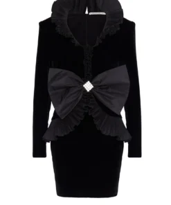 Alessandra Rich Dress Mini Velvet Bow & Plisse