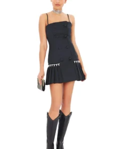 Area Pleated Tuxedo Dress