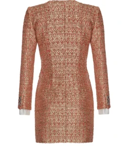Alessandra Rich Mini Orange Tweed Sequin Dress