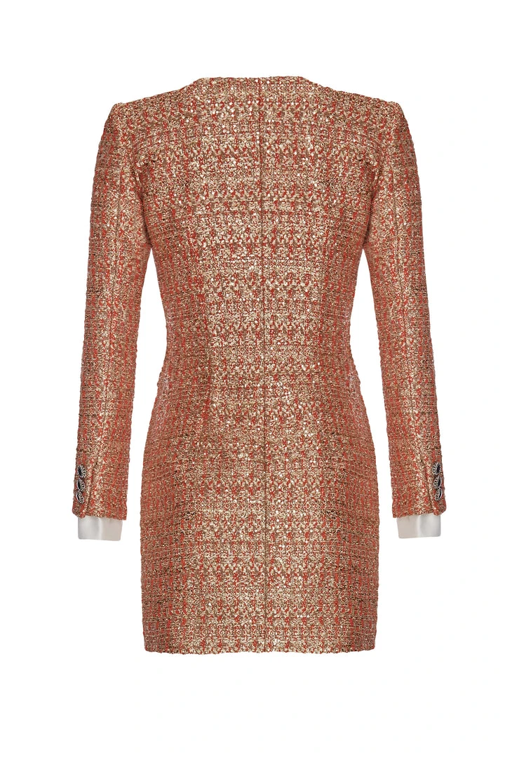 Alessandra Rich Mini Orange Tweed Sequin Dress 4 Alessandra Rich Mini Orange Tweed Sequin Dress