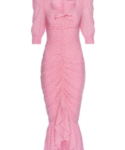 Alessandra Rich Pink Polka Dot Silk Ruched Dress