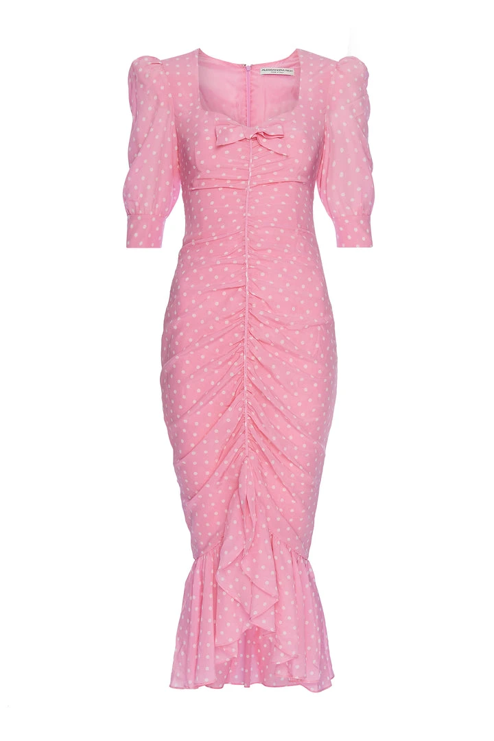 Alessandra Rich Pink Polka Dot Silk Ruched Dress 3 Alessandra Rich Pink Polka Dot Silk Ruched Dress