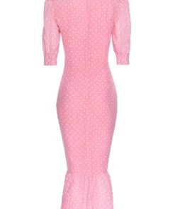 Alessandra Rich Pink Polka Dot Silk Ruched Dress