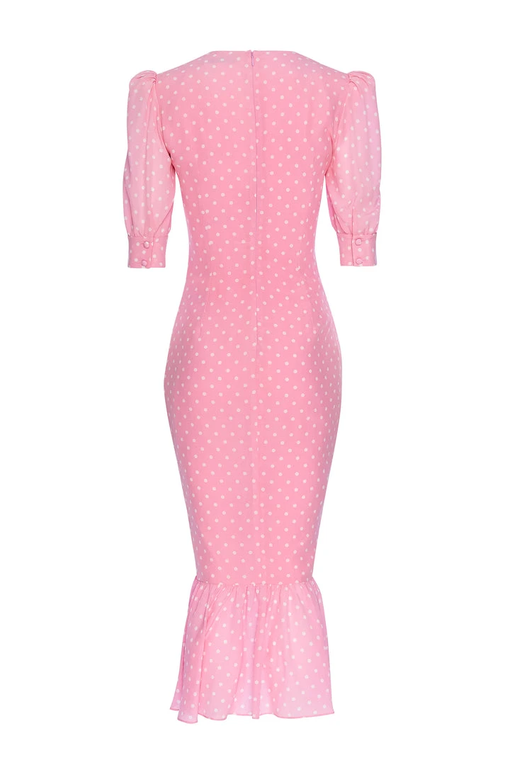 Alessandra Rich Pink Polka Dot Silk Ruched Dress 4 Alessandra Rich Pink Polka Dot Silk Ruched Dress