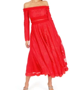 Giambattista Vali Red Lace Midi Dress