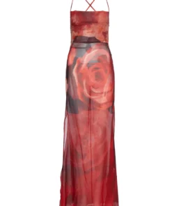 Kim Shui Red Floral Chiffon Dress