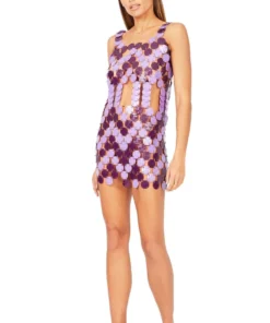 Annie's Archive 1969 'Barbarella!' Purple Mini Disc Dress. Rent: £120/Day