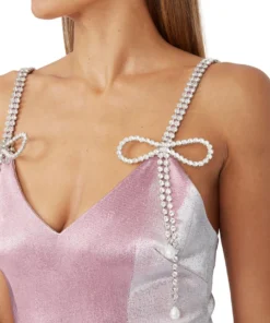 Area Crystal Bow Strap Mini Dress