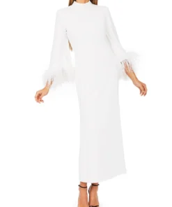 De La Vali Gloria White Feathered Maxi Dress 8 De La Vali Gloria White Feathered Maxi Dress