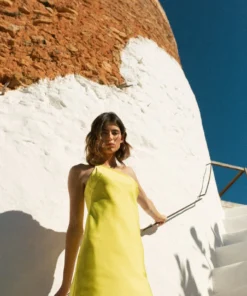 De La Vali Lithium Yellow Asymmetric Mini Dress