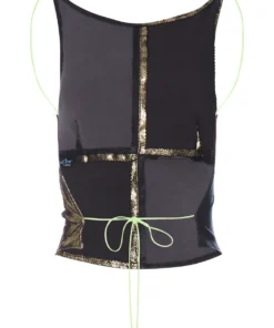 Momma's Blues Checked Suede Leather Top With Neon Green String Ties