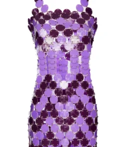 Annie's Archive 1969 'Barbarella!' Purple Mini Disc Dress. Rent: £120/Day