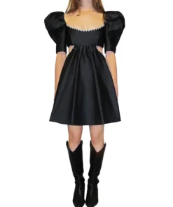 Area Crystal-Trimmed Black Cutout Mini Dress