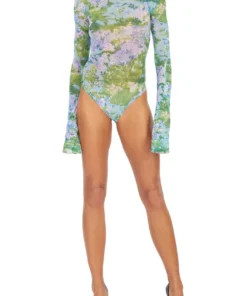 Richard Quinn Monet Mesh Flared Sleeves Bodysuit