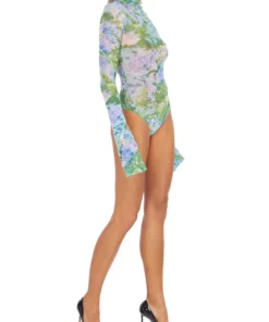 Richard Quinn Monet Mesh Flared Sleeves Bodysuit