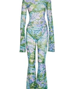 Richard Quinn Monet Mesh Flared Sleeves Bodysuit