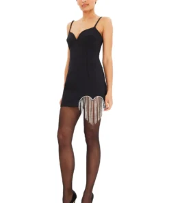 Area Mini Dress With Crystal Heart Fringe Cutout