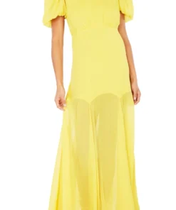 De La Vali Agua Floor Length Yellow Chiffon Dress