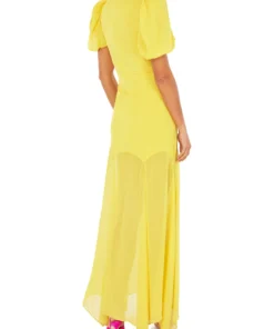 De La Vali Agua Floor Length Yellow Chiffon Dress
