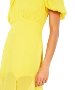 De La Vali Agua Floor Length Yellow Chiffon Dress