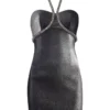 Area Silver Crystal Rope Halter Dress
