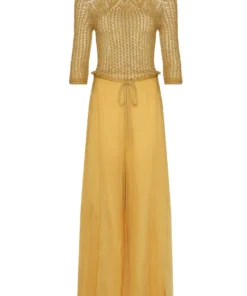 Annie's Archive 1970s Mustard Crochet And Crepe De Chine Jumpsuit